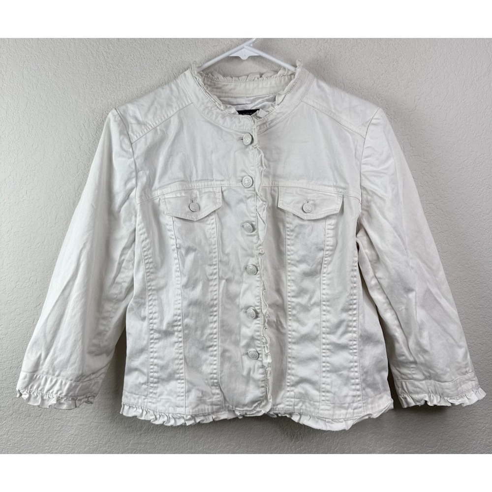 Sandro White Ruffled Collar Cropped Jacket Sz M Button Front‎ Romantic Coquette